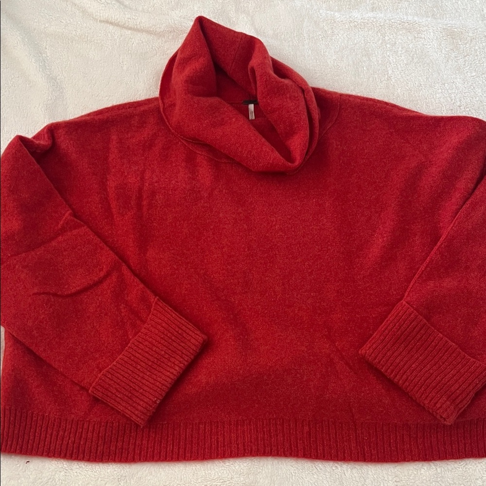 Free People Vibrant Red Cowl Neck Sweater